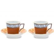 Ginori Il Viaggio Di Nettuno Coffee Cup + Saucer - Brown + Light Blue / Set 2